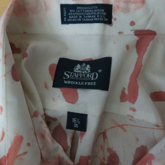 Stafford Pink Splatter Shirt Mens L 16 1/2 35 Cotton Blend LS Wrinkle Free Drip - Picture 10 of 12